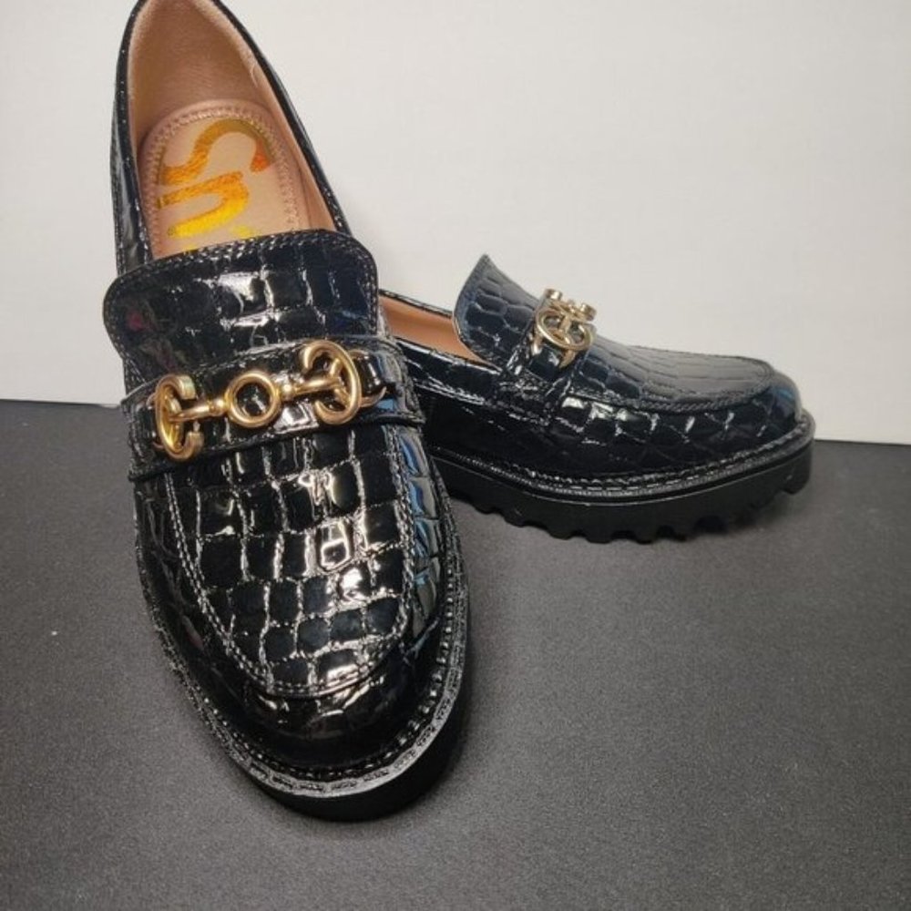 Circus By Sam Edelman Loafers 6.5 Croc Embossed Black Gold Preppy Menswear
